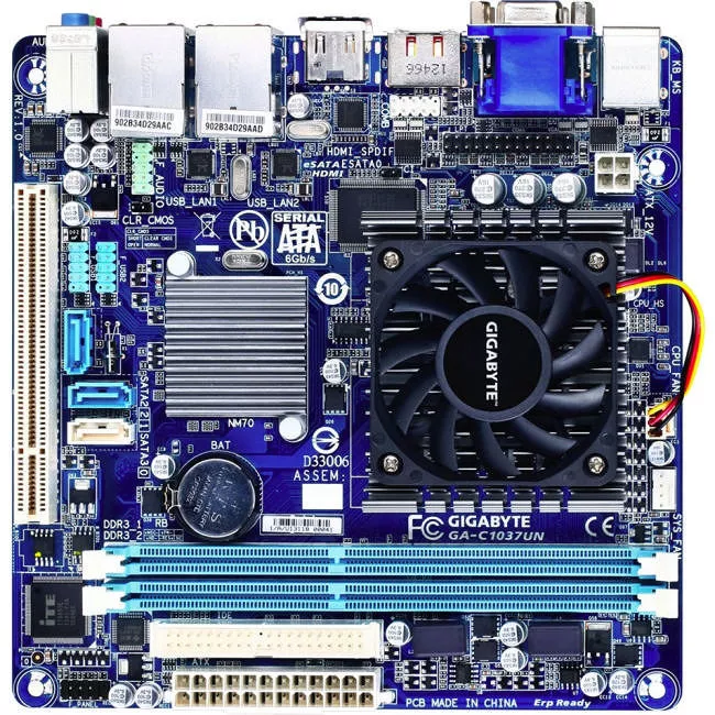 GIGABYTE GA-C1037UN-B Desktop Motherboard - 1x Socket BGA-1023 - Intel NM70 Express - 2x DDR3 - 2x RJ-45 - Mini ITX