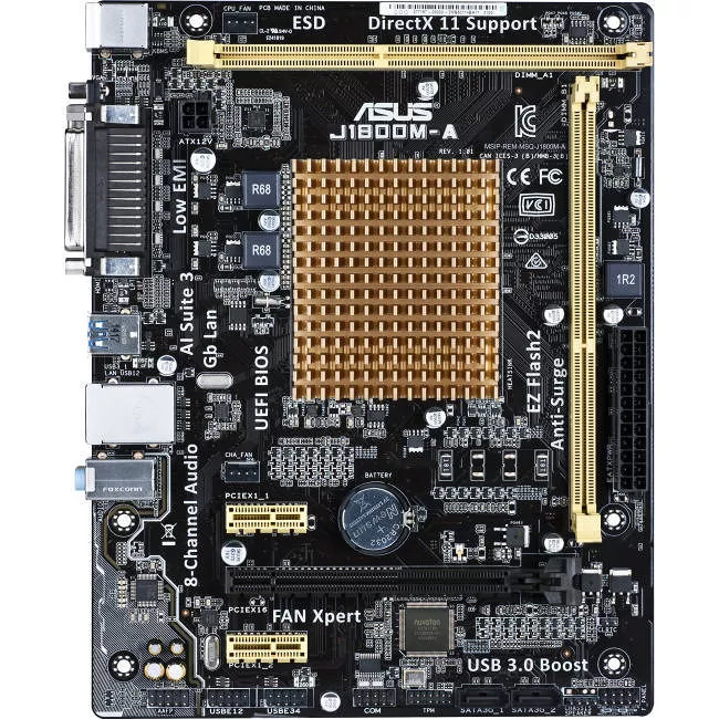 ASUS J1800M-A Desktop Motherboard - Socket BGA-1170 - Intel 2x DDR3 - 1x PCIe x16 - Micro ATX