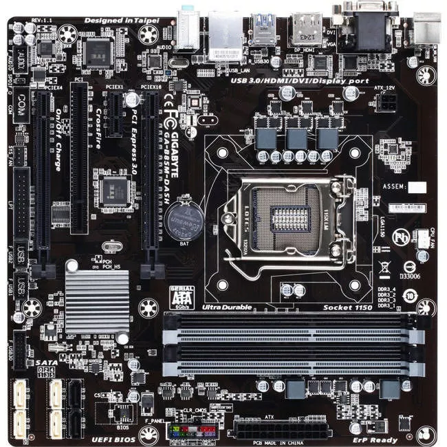 GIGABYTE GA-B85M-DASH Desktop Motherboard - 1x Socket H3 LGA-1150 - Intel B85 Express - 4x DDR3 - 2x PCIe x16 - 1x RJ-45 - Micro ATX
