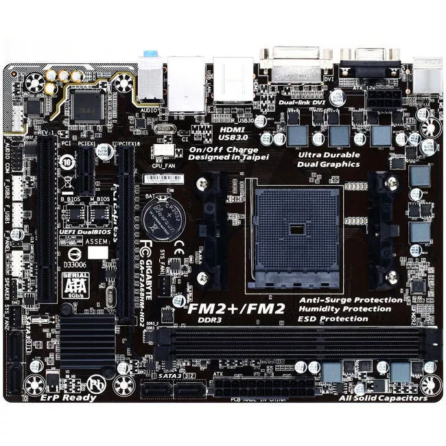 GIGABYTE GA-F2A68HM-HD2 Desktop Motherboard - 1x Socket FM2+ - AMD A68 - 2x DDR3 - RAID - 1x PCIe x16 - 1x RJ-45 - Micro ATX