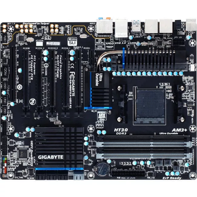 GIGABYTE GA-990FXA-UD5 R5 Desktop Motherboard - 1x Socket AM3+ - AMD 990FX - 4x DDR3 - RAID - 5x PCIe x16 - ATX