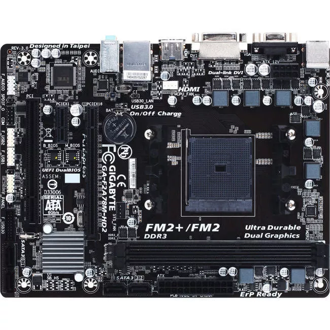 GIGABYTE GA-F2A78M-HD2 Desktop Motherboard - 1x Socket FM2+ - AMD A78 - 2x DDR3 - RAID - 1x PCIe x16 - 1x RJ-45 - Micro ATX
