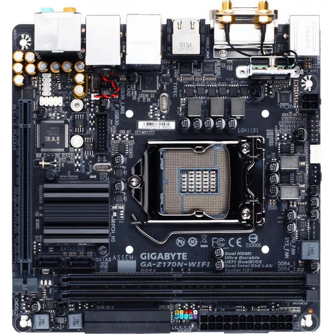 GIGABYTE GA-Z170N-WIFI Desktop Motherboard - 1x Socket H4 LGA-1151 - Intel Z170 - 2x DDR4 - RAID - 1x M.2 - 1x PCIe x16 - Wi-Fi - Mini ITX