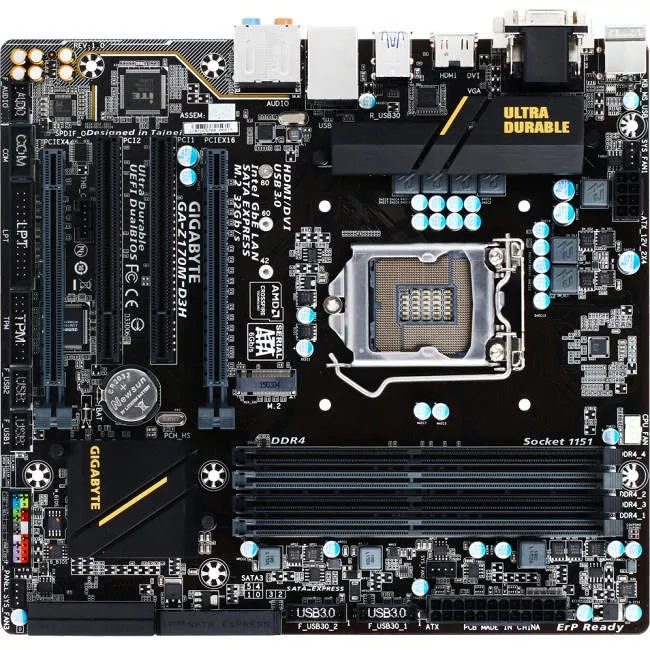 GIGABYTE GA-Z170M-D3H Desktop Motherboard - 1x Socket H4 LGA-1151 - Intel Z170 - 4x DDR4 - RAID - 1x M.2 - 2x PCIe x16 - Micro ATX