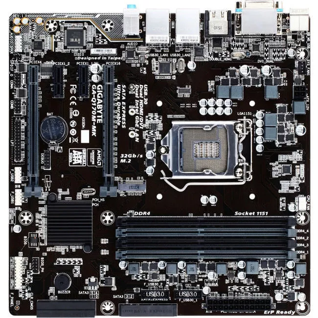 GIGABYTE GA-Q170M-MK Desktop Motherboard - 1x Socket H4 LGA-1151 - Intel Q170 - 4x DDR4 - RAID - 1x M.2 - 2x PCIe x16 - Micro ATX