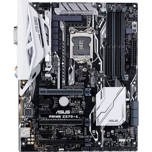 ASUS PRIME Z270-A Desktop Motherboard - 1x Socket H4 LGA-1151 - Intel Z270 - 4x DDR4 - RAID - 2x M.2 - 3x PCIe x16 - ATX