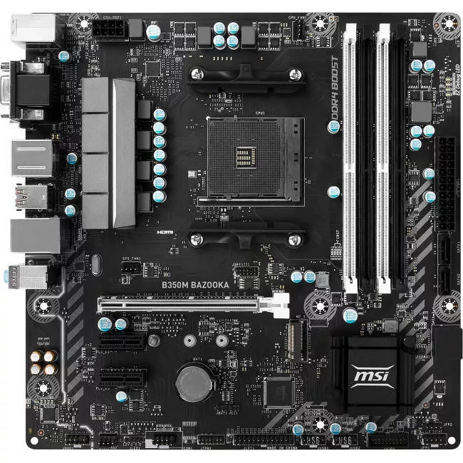 MSI B350M BAZOOKA Desktop Motherboard - 1x Socket AM4 - AMD B350 - 4x DDR4 - RAID - 1x M.2 - 1x PCIe x16 - Micro ATX