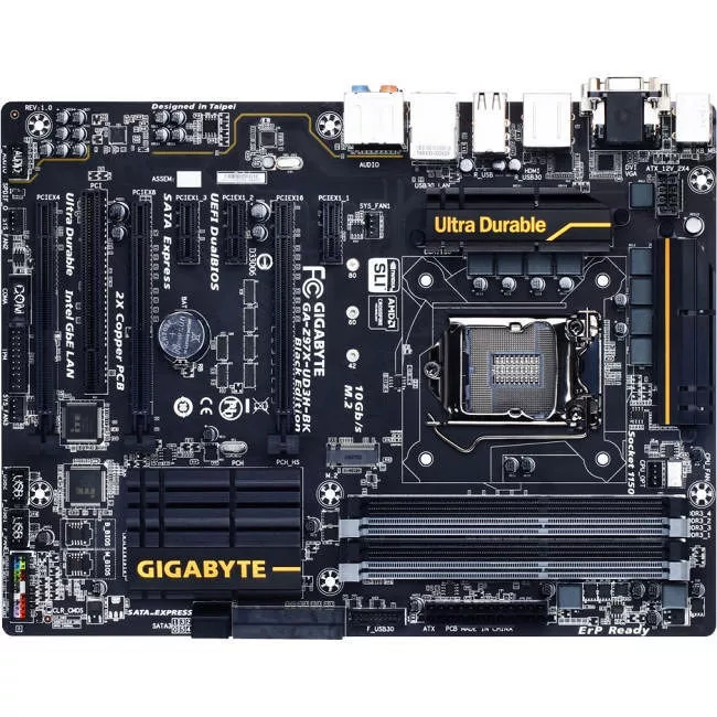 GIGABYTE GA-Z97X-UD3H-BK Desktop Motherboard - 1x Socket H3 LGA-1150 - Intel Z97 Express - 4x DDR3 - RAID - 1x M.2 - 3x PCIe x16 - 1x RJ-45 - ATX