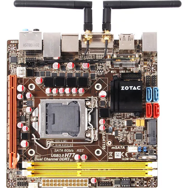 ZOTAC H77ITX-B-E Desktop Motherboard - 1x Socket H2 LGA-1155 - Intel H77 Express - 2x DDR3 - RAID - 1x PCIe x16 - Wi-Fi - 1x RJ-45 - Mini ITX