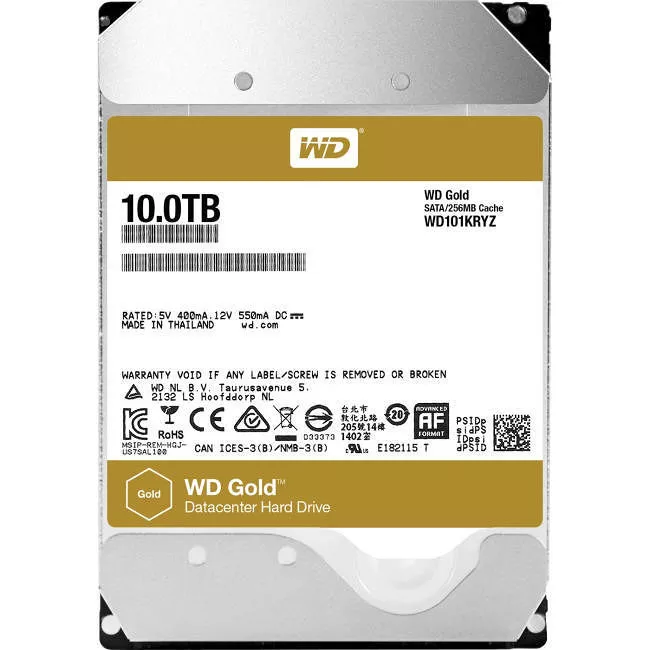 WD WD101KRYZ Gold Hard Drive - 10 TB - 256 MB - 3.5 - SATA - 7200