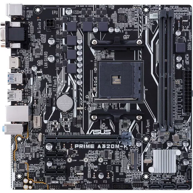 ASUS PRIME A320M-K Desktop Motherboard - 1x Socket AM4 - AMD A320 - 2x DDR4 - RAID - 2x M.2 - 1x PCIe x16 - 1x RJ-45 - Micro ATX