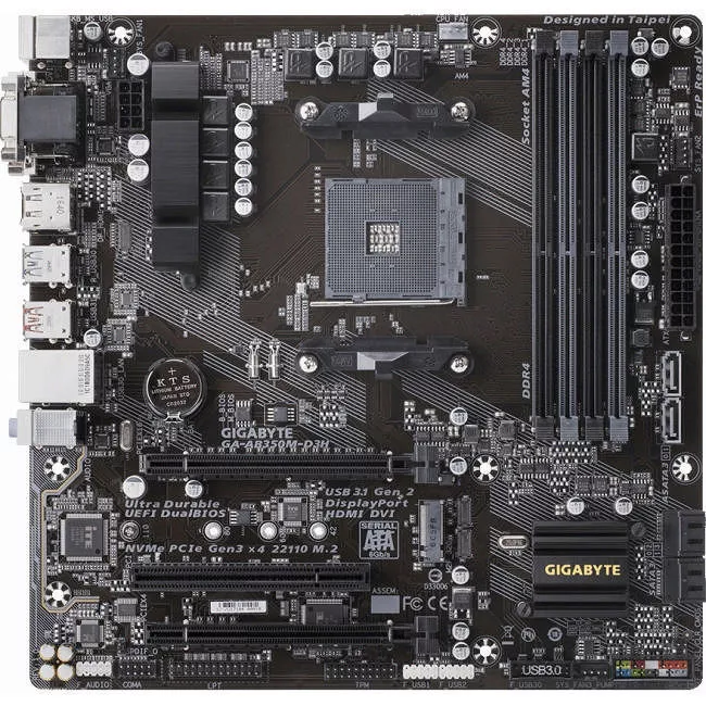 GIGABYTE GA-AB350M-D3H Desktop Motherboard - 1x Socket AM4 - AMD B350 - 4x DDR4 - RAID - 1x M.2 - 2x PCIe x16 - Micro ATX