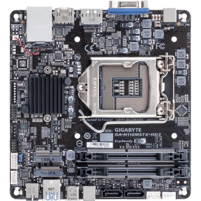 GIGABYTE GA-H110MSTX-HD3 Desktop Motherboard - 1x Socket H4 LGA-1151 - Intel H110 - 2x DDR4 - 2x M.2 - Mini-STX