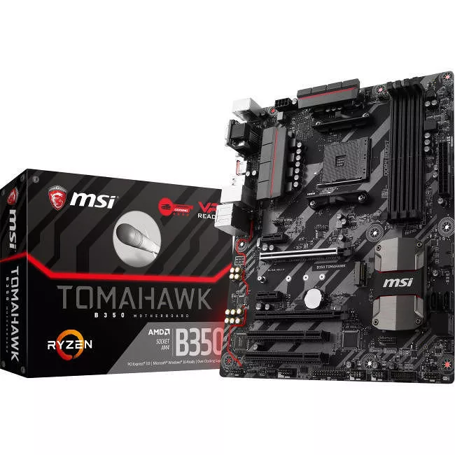 MSI B350 TOMAHAWK Desktop Motherboard - 1x Socket AM4 - AMD B350 - 4x DDR4 - RAID - 1x M.2 - 2x PCIe x16 - ATX