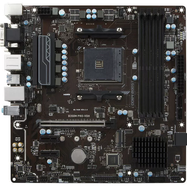 MSI B350M PRO-VDH Desktop Motherboard - 1x Socket AM4 - AMD B350 - 4x DDR4 - RAID - 1x M.2 - 1x PCIe x16 - Micro ATX