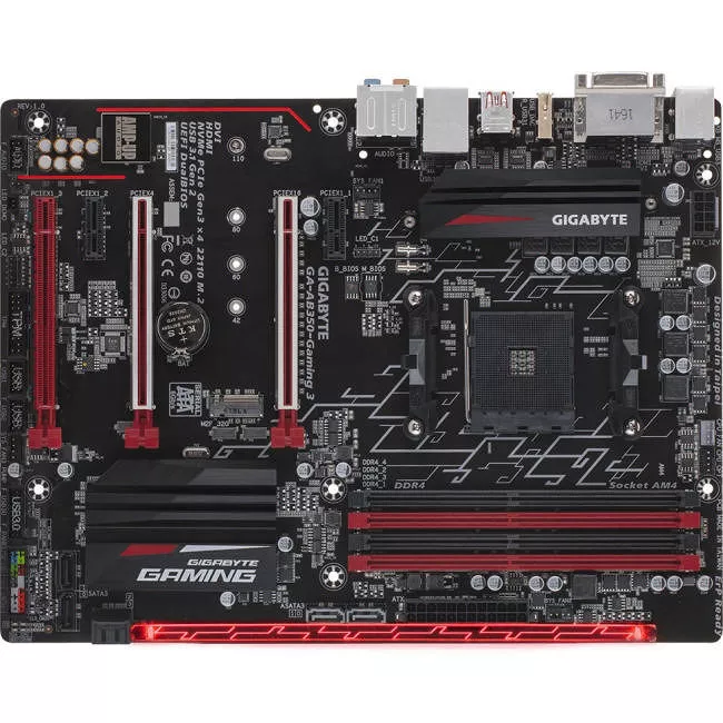 GIGABYTE GA-AB350-GAMING 3 Desktop Motherboard - 1x Socket AM4 - AMD B350 - 4x DDR4 - RAID - 1x M.2 - 3x PCIe x16 - ATX