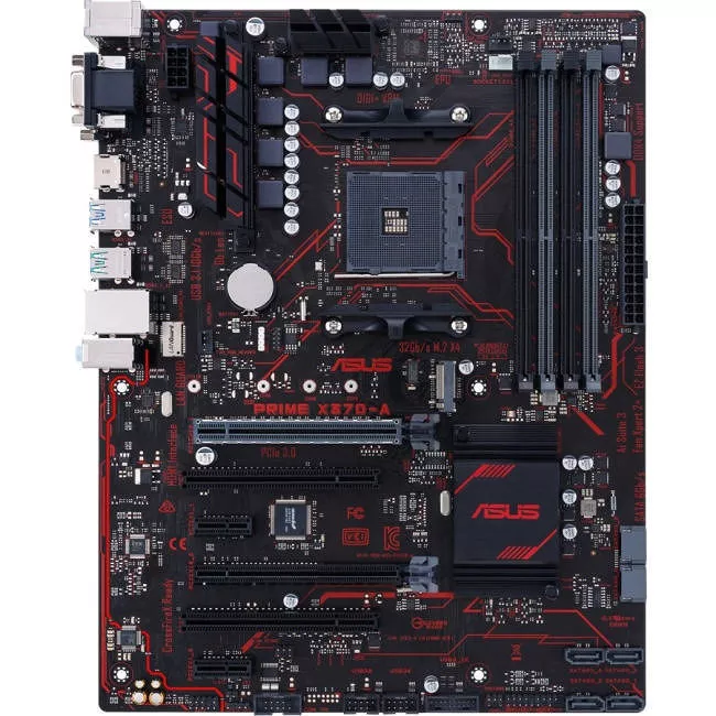 ASUS PRIME X370-A Desktop Motherboard - 1x Socket AM4 - AMD X370 - 4x DDR4 - RAID - 1x M.2 - 2x PCIe x16 - ATX