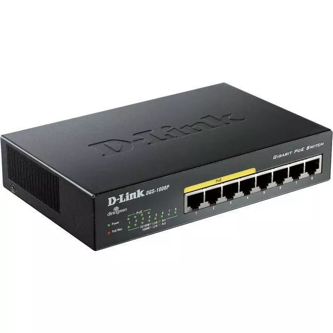 D-Link DGS-1008P 8-Port Gigabit Metal Desktop Switch with 4 PoE Ports
