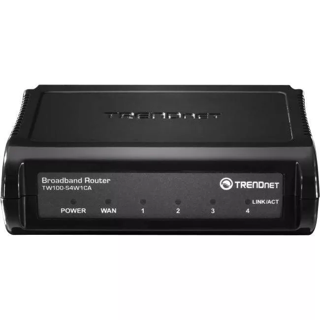 TRENDnet TW100-S4W1CA 4-Port Broadband Router, 4 x 10-100 Mbps Half-Full Duplex Switch Ports, Instant Recognizing, Remote Management, MAC Address Control To Allow Or Deny Access, Black,