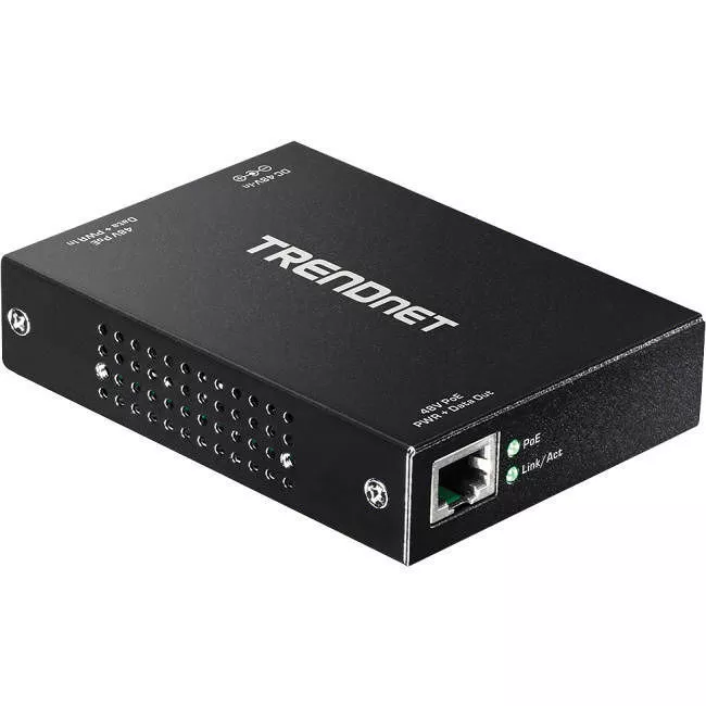 TRENDnet TPE-E100 Gigabit PoE+ Repeater/Amplifier, 1 x Gigabit PoE+ In Port, 1 x Gigabit PoE Out Port, Extends 100m For Total Distance Up To 200m (656 ft), Supports PoE(15.4W) & PoE+(30W), Black,
