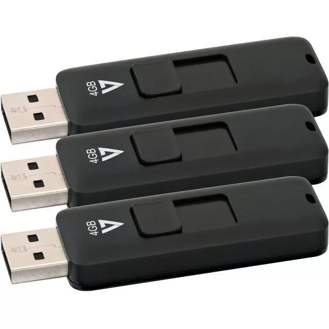 V7 VF24GAR-3PK-3N 4 GB USB 2.0 Flash Drive 3 Pack Combo - Retractable 