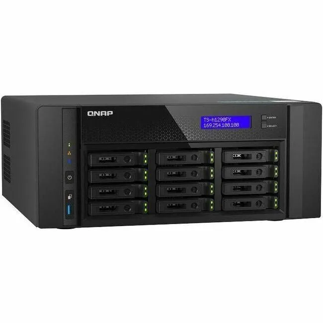 QNAP TS-H1290FX-7302P-128G-US SAN/NAS Storage System - 12 Bay 2.5" U.2 - 2x 2.5 GbE - 2x 25 GbE - 3 GHz - 128 GB DDR4