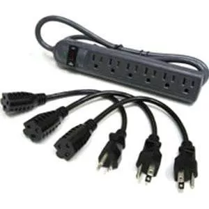 C2G 39995 6-Outlet Surge Suppressor - 3x 1 ft Outlet Saver Power Extension Cords